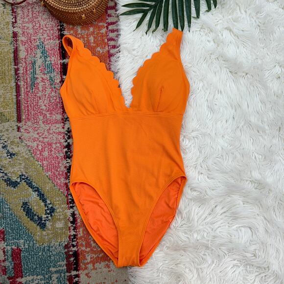 kate spade Other - Kate Spade Orange Plunge Padded Scallop Trim V-Neck One Piece Swimsuit Large